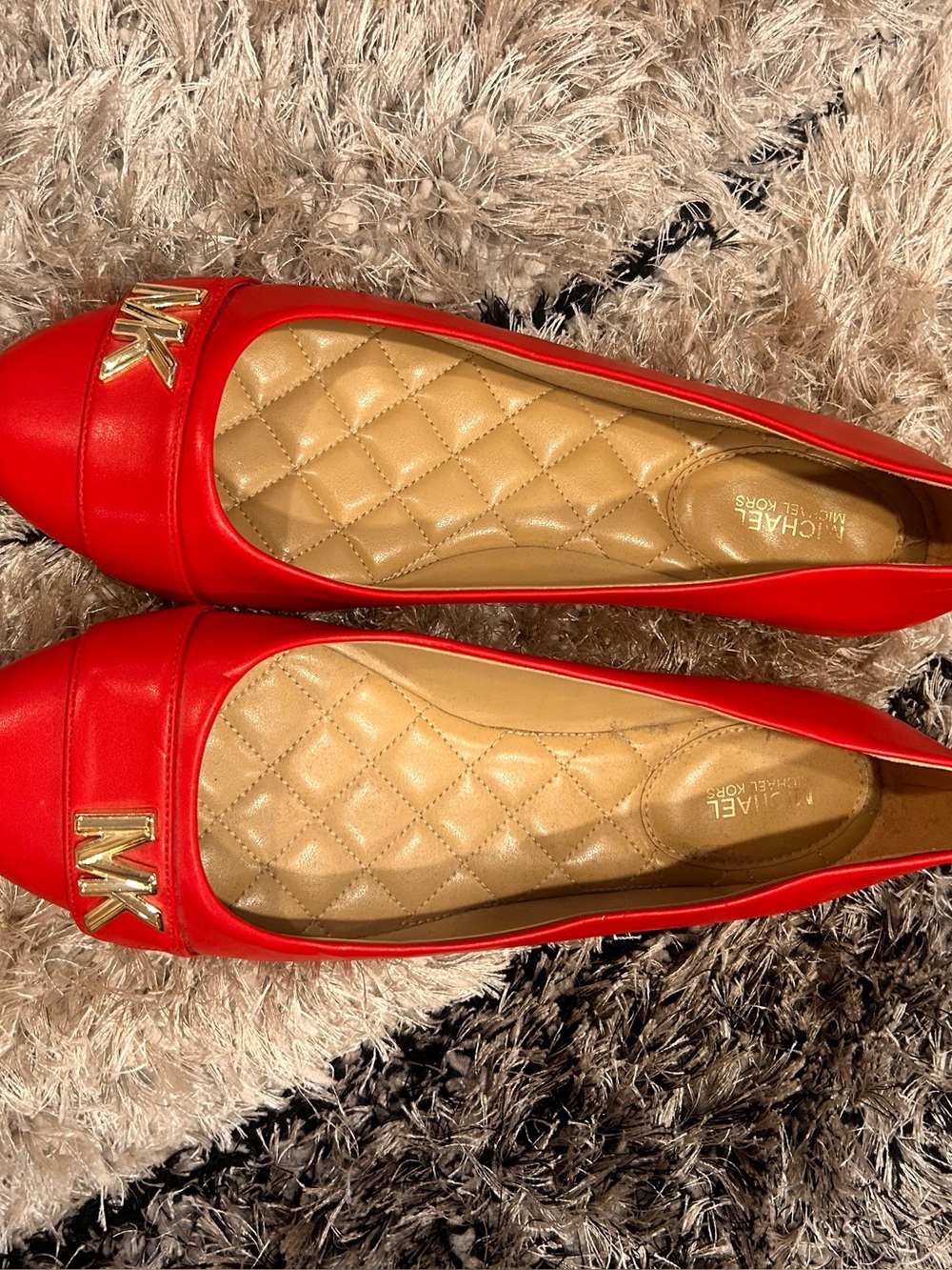 MICHAEL Michael Kors Red Leather Pointed-Toe Flats with Gold MK Accent